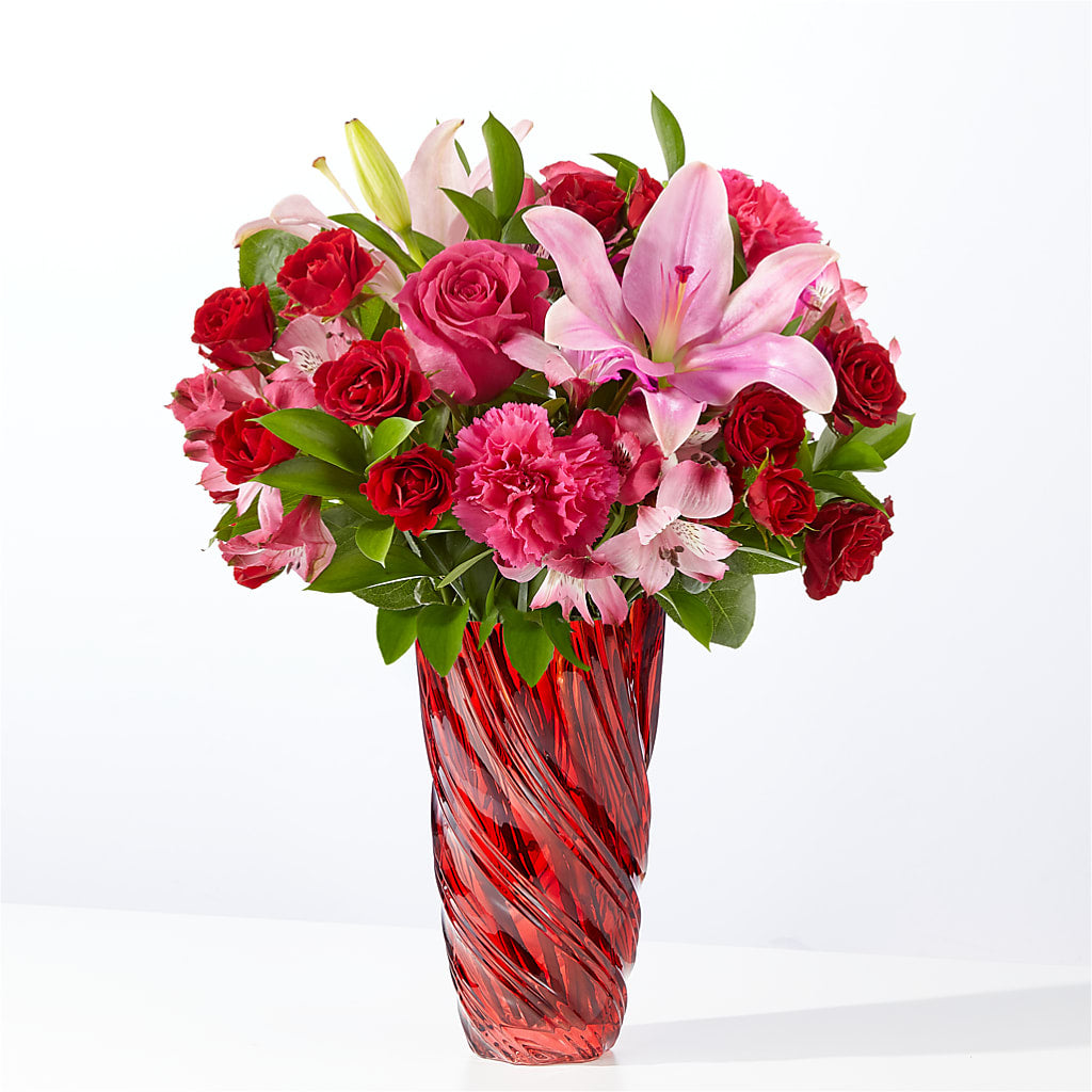 In Love Bouquet with Luxe Swirl Vase – Elite Flowers Of Hemet, Hemet CA