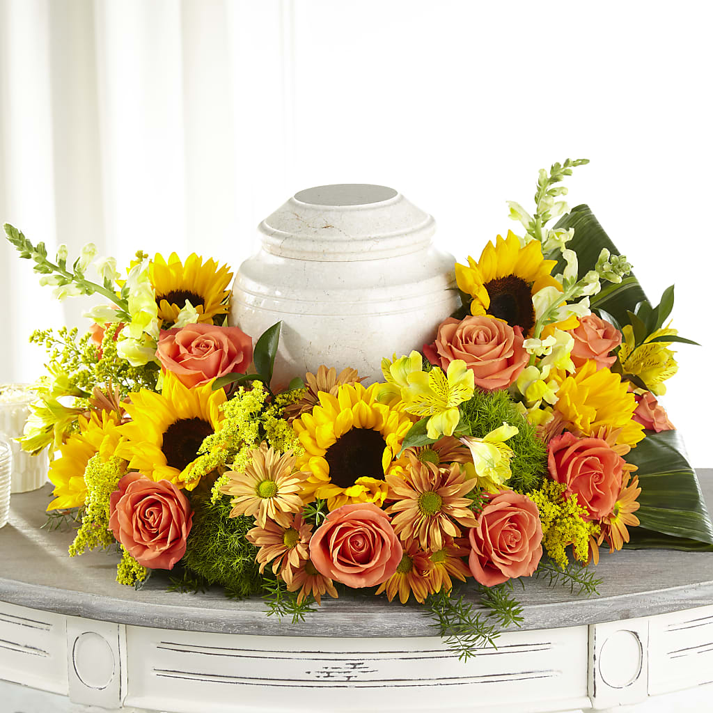 Faithful Sunflower Cremation Adornment – Elite Flowers Of Hemet, Hemet CA