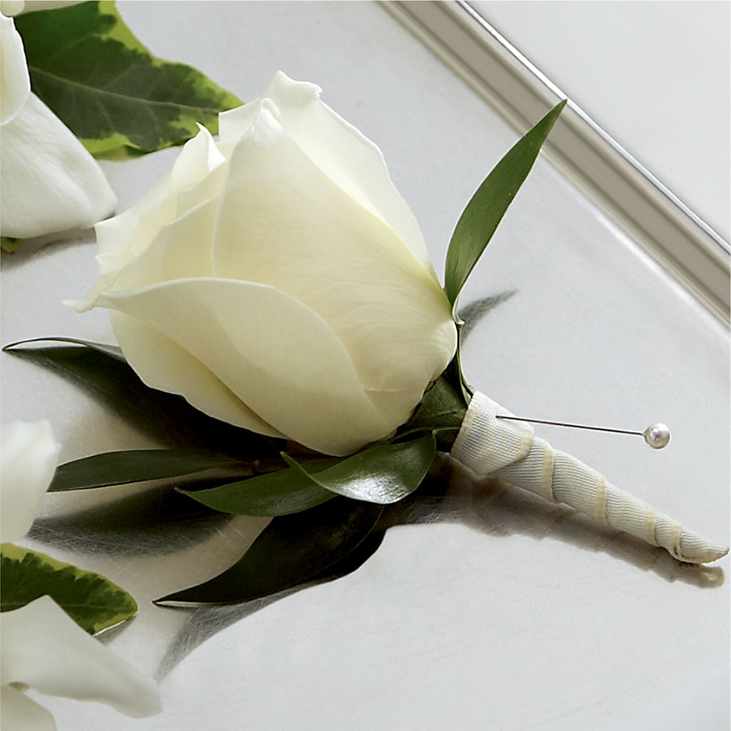White Rose Boutonniere – Elite Flowers Of Hemet, Hemet CA