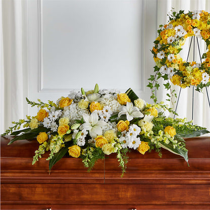Golden Harmony Casket Spray –  Elite Flowers Of Hemet, Hemet CA