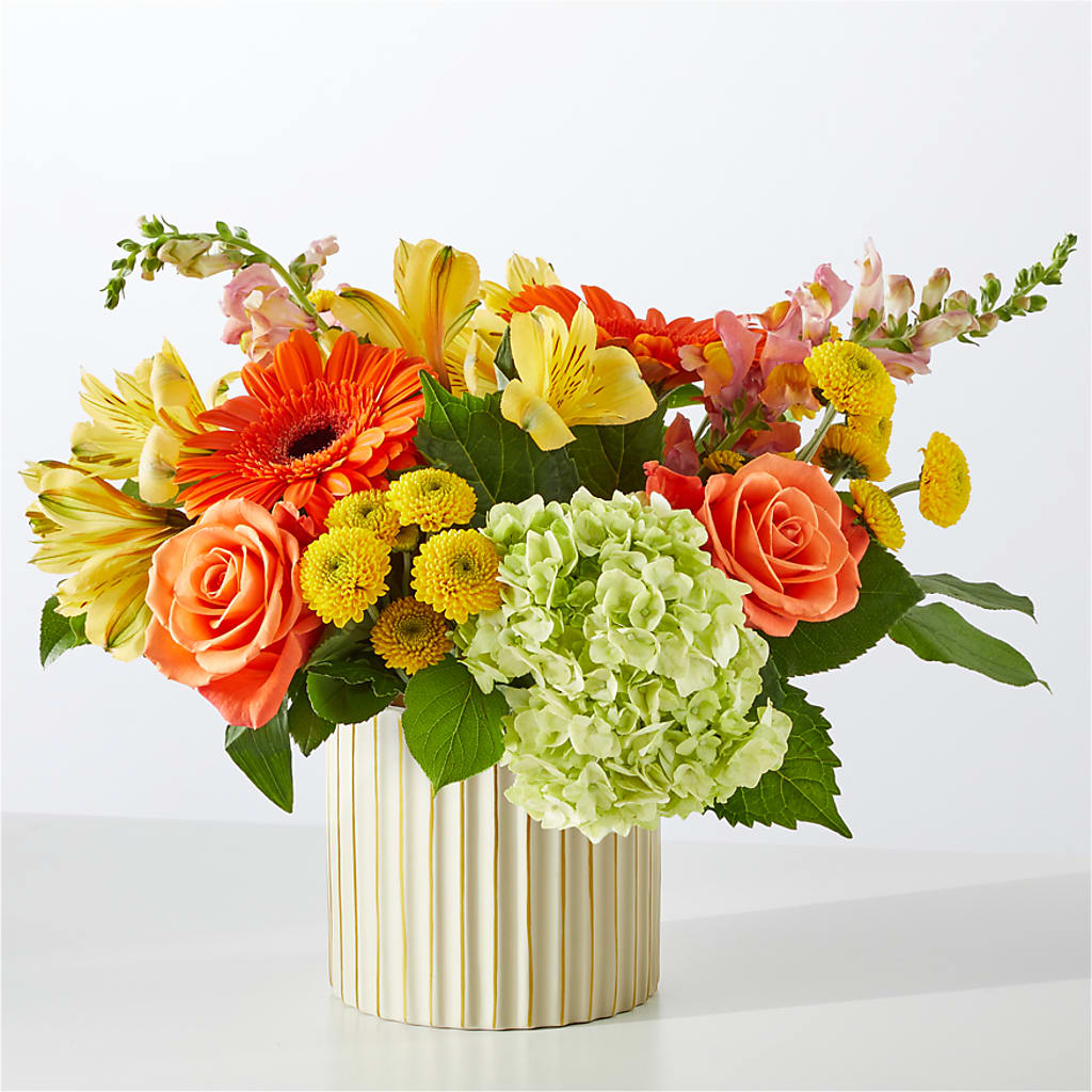 Autumn Sunshine Bouquet with Ivory Vase –  Elite Flowers Of Hemet, Hemet CA