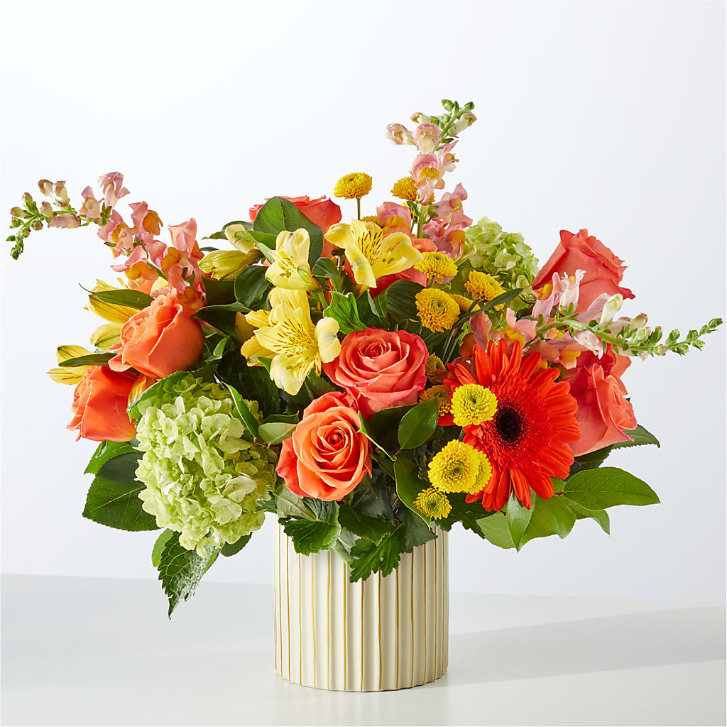 Autumn Sunshine Bouquet with Ivory Vase –  Elite Flowers Of Hemet, Hemet CA