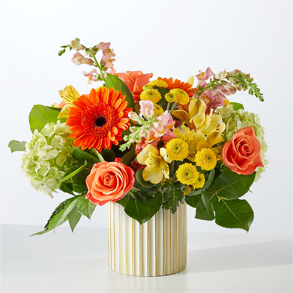 Autumn Sunshine Bouquet with Ivory Vase –  Elite Flowers Of Hemet, Hemet CA