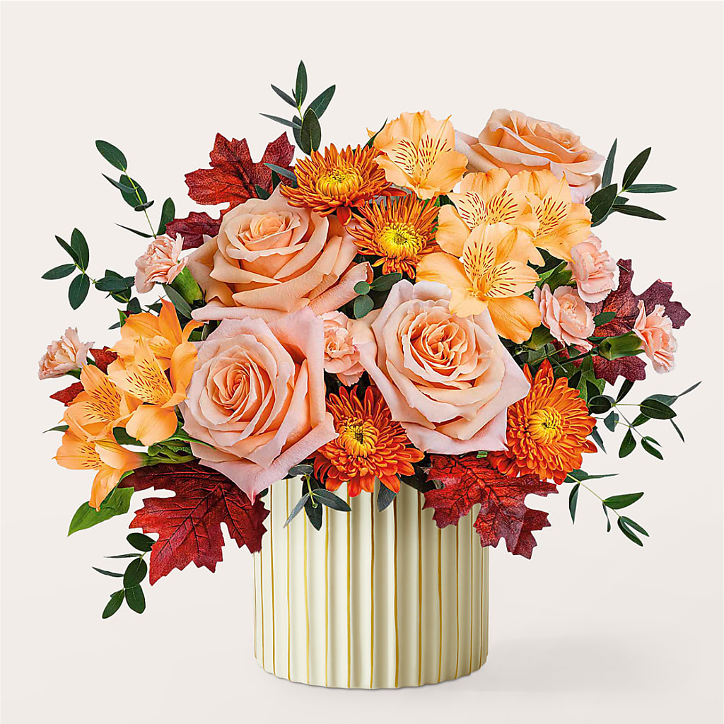 Spiced Latte Bouquet with Ivory Vase –  Elite Flowers Of Hemet, Hemet CA