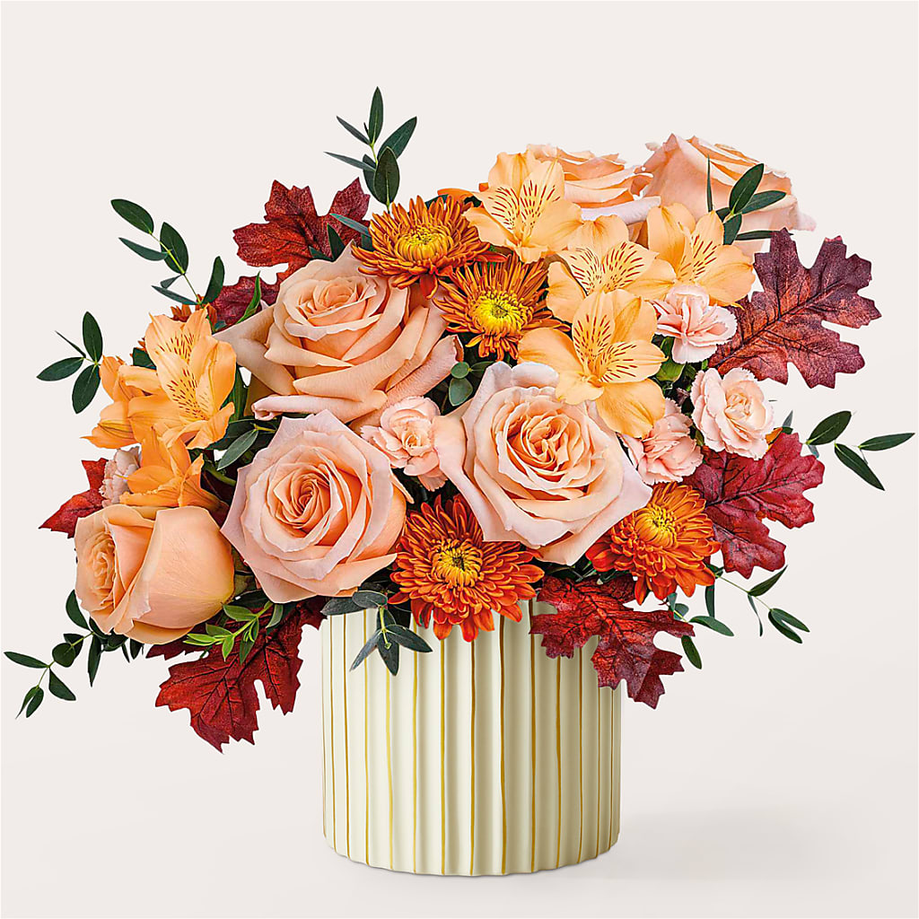 Spiced Latte Bouquet with Ivory Vase –  Elite Flowers Of Hemet, Hemet CA