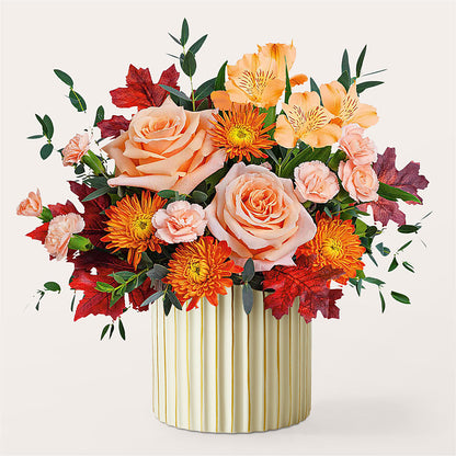 Spiced Latte Bouquet with Ivory Vase –  Elite Flowers Of Hemet, Hemet CA