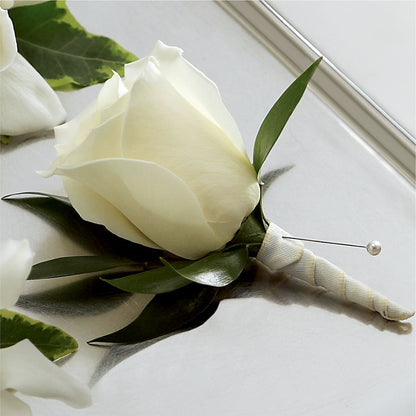 White Rose Boutonniere –  Elite Flowers Of Hemet, Hemet CA